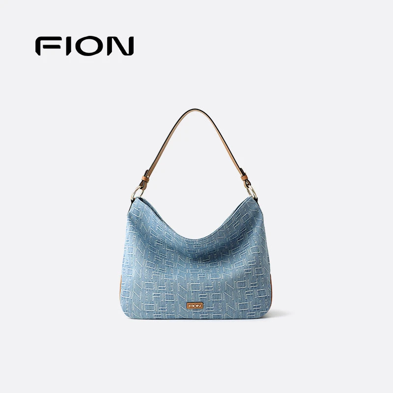 Fion/菲安妮复古时髦丹宁单肩斜挎HOBO包FAAFVNG045
