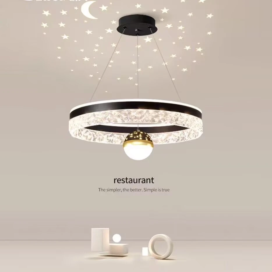 新款北欧吊灯灯餐厅圆形吊灯现代简约吧台星空投影主卧房间设计师