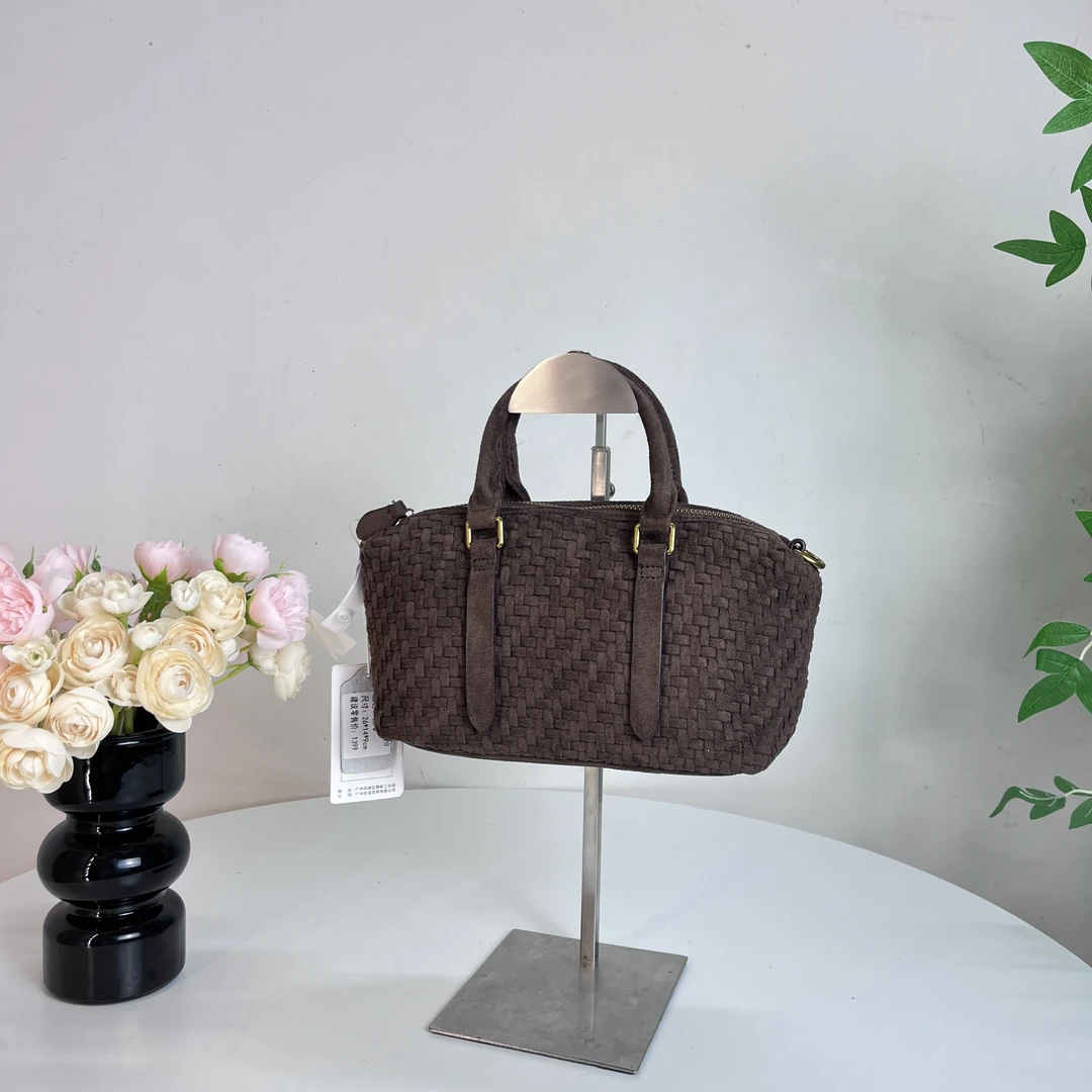 R·D新款时尚百搭大容量通勤单肩斜挎女士麂皮绒编织包