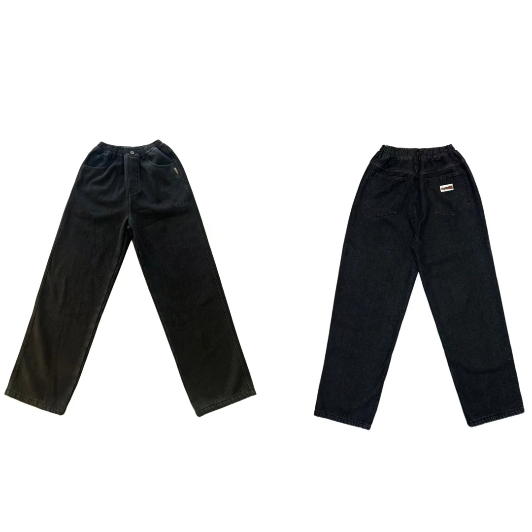 [MJ】黑灰色水洗简约百搭设计款潮流休闲纯色加绒牛仔裤（暖暖冬日）