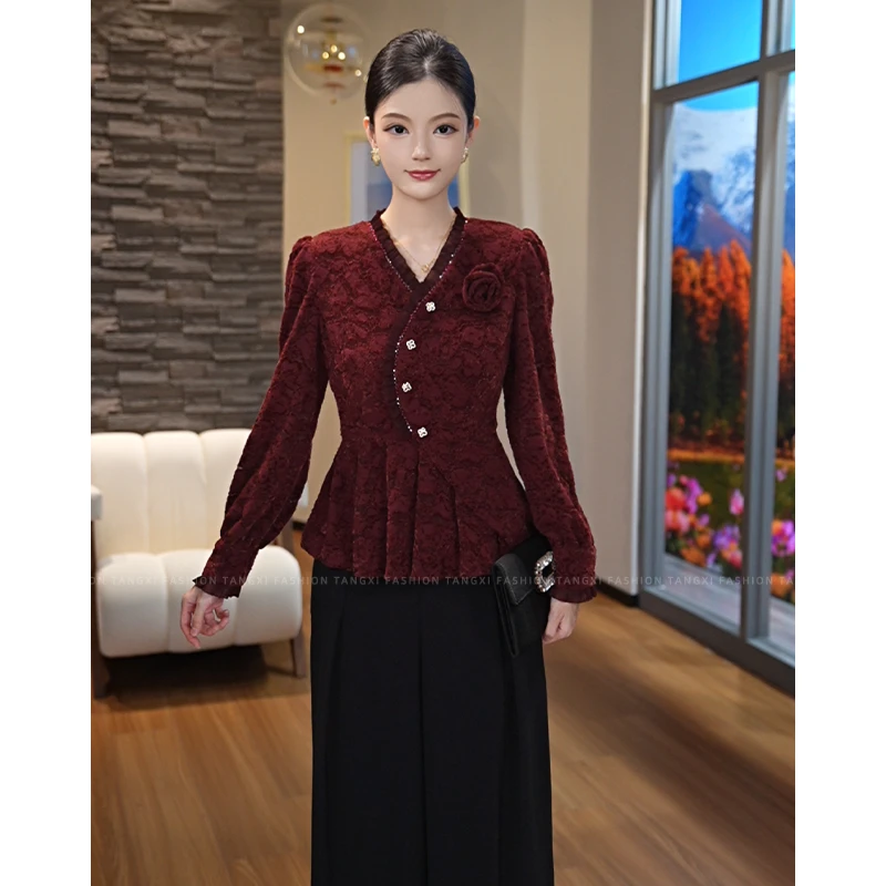 2026秋季新款【QQ-D902-1】轻奢法式胸口玫瑰花可拆卸蕾丝显瘦上