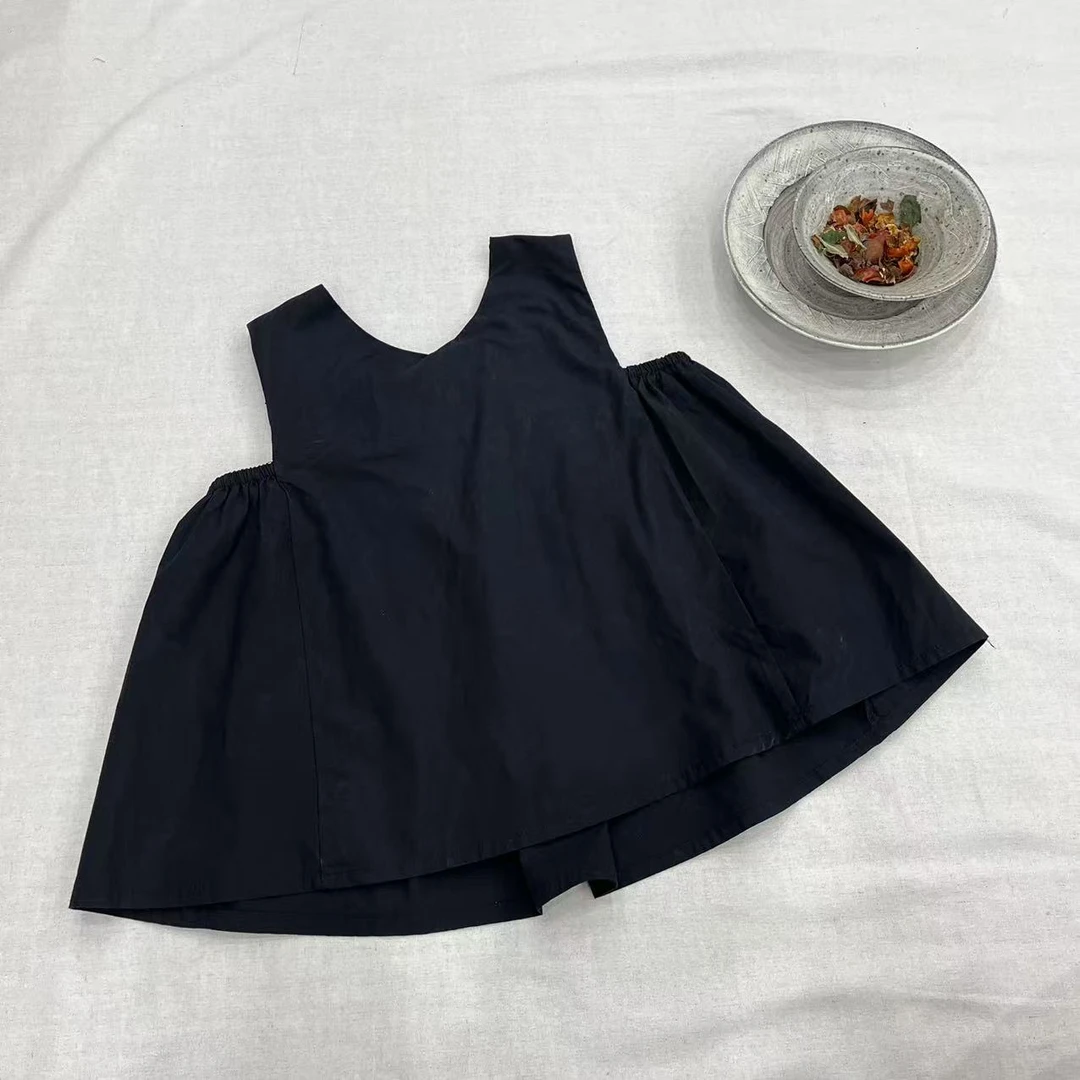 〖姐姐家〗2025夏款儿童萌娃黑色肩带娃娃衫衬衫bt5915
