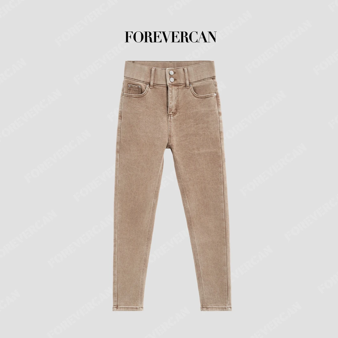 FOREVERCAN“弦月沙丘”复古做旧高腰直筒小脚牛仔裤WP30721