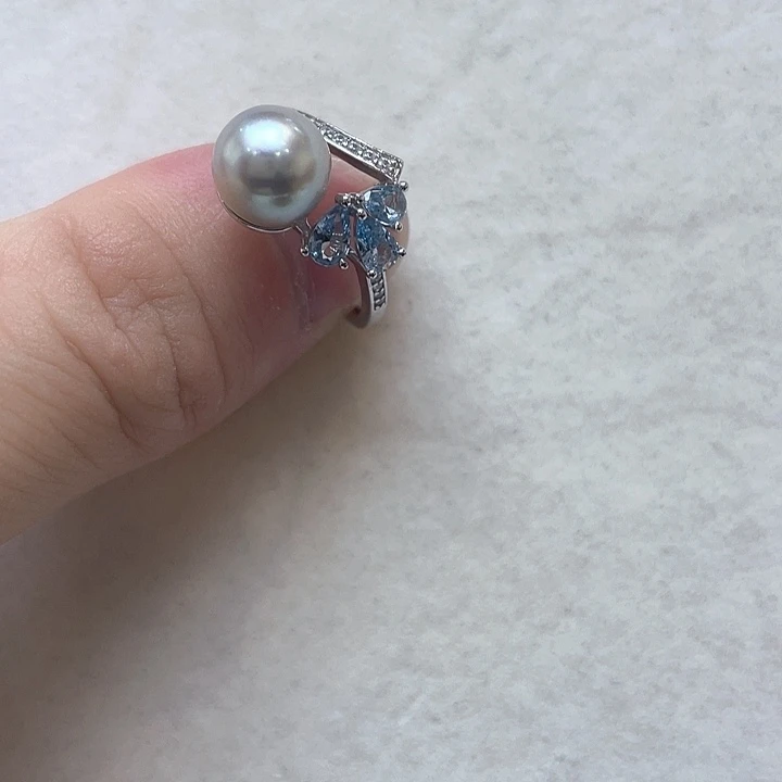 银S925镶嵌海水珍珠戒指