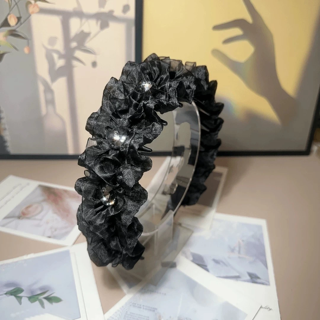 高颅顶镶钻带齿简约宽边百搭气质减龄发箍A153