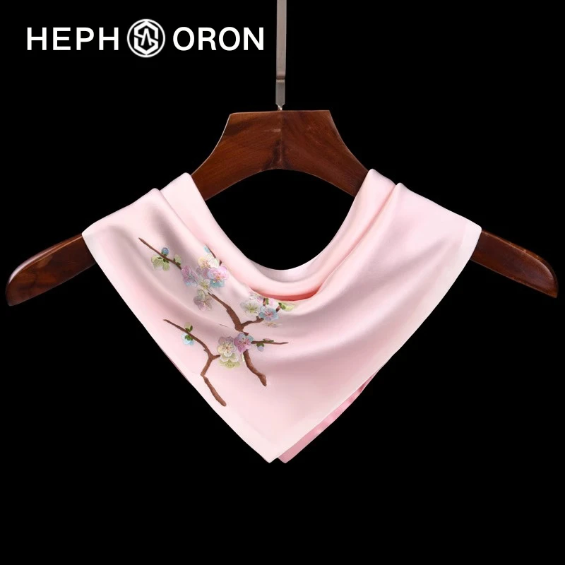 HEPHSORON苏绣丝巾礼盒送妈妈粉色刺绣高级感桑蚕丝真丝小方巾