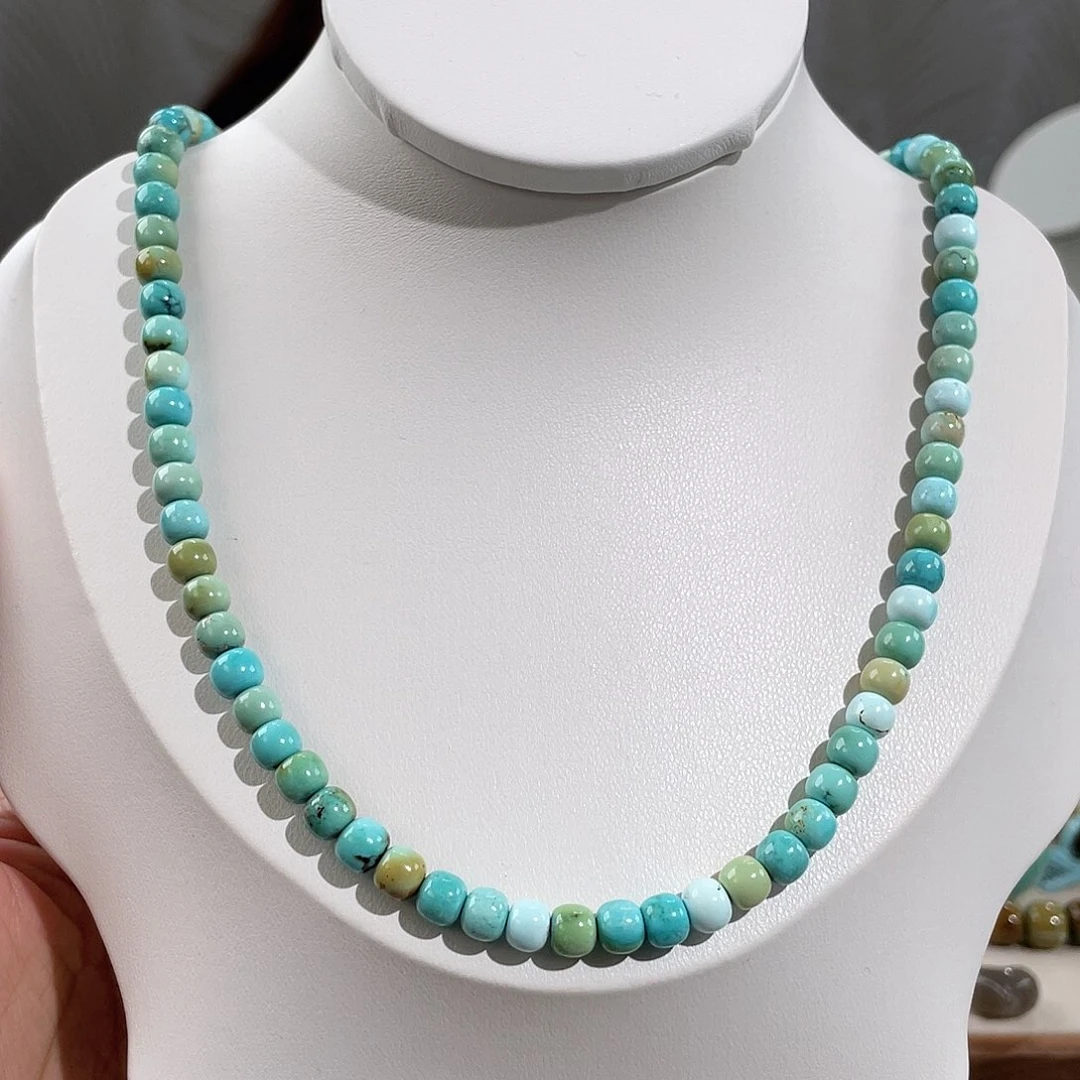 绿松石银S925镶嵌福利锁骨卡5+