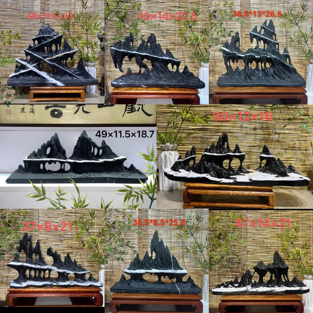 灵璧石双层雪地山峰摆件镂空挂齿鱼缸石头造景靠山石正宗天然石头