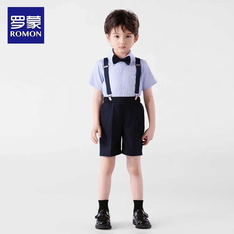 罗蒙儿童礼服男童男孩背带套装生日花童礼服新款英伦男宝周岁礼服