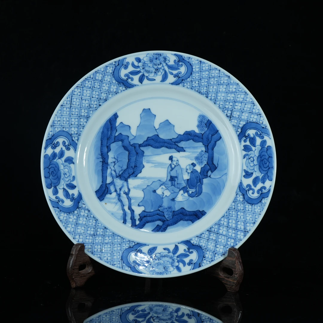 lot14877 4687 清康熙 青花人物高士图盘 D:22