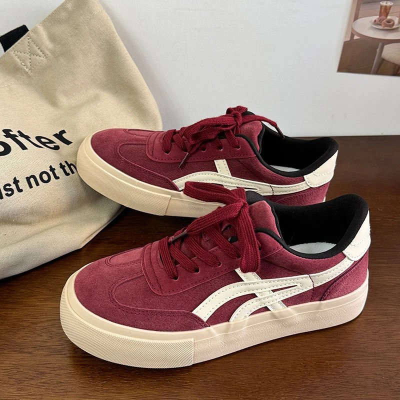 酒红低帮男女同款港风休闲青春潮流系带百搭6583时尚学院小众板鞋