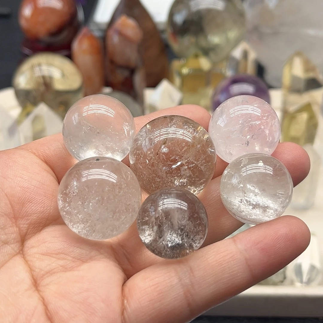 水晶珠宝半成品未镶嵌16 幽灵、白水、粉水球（一盘）