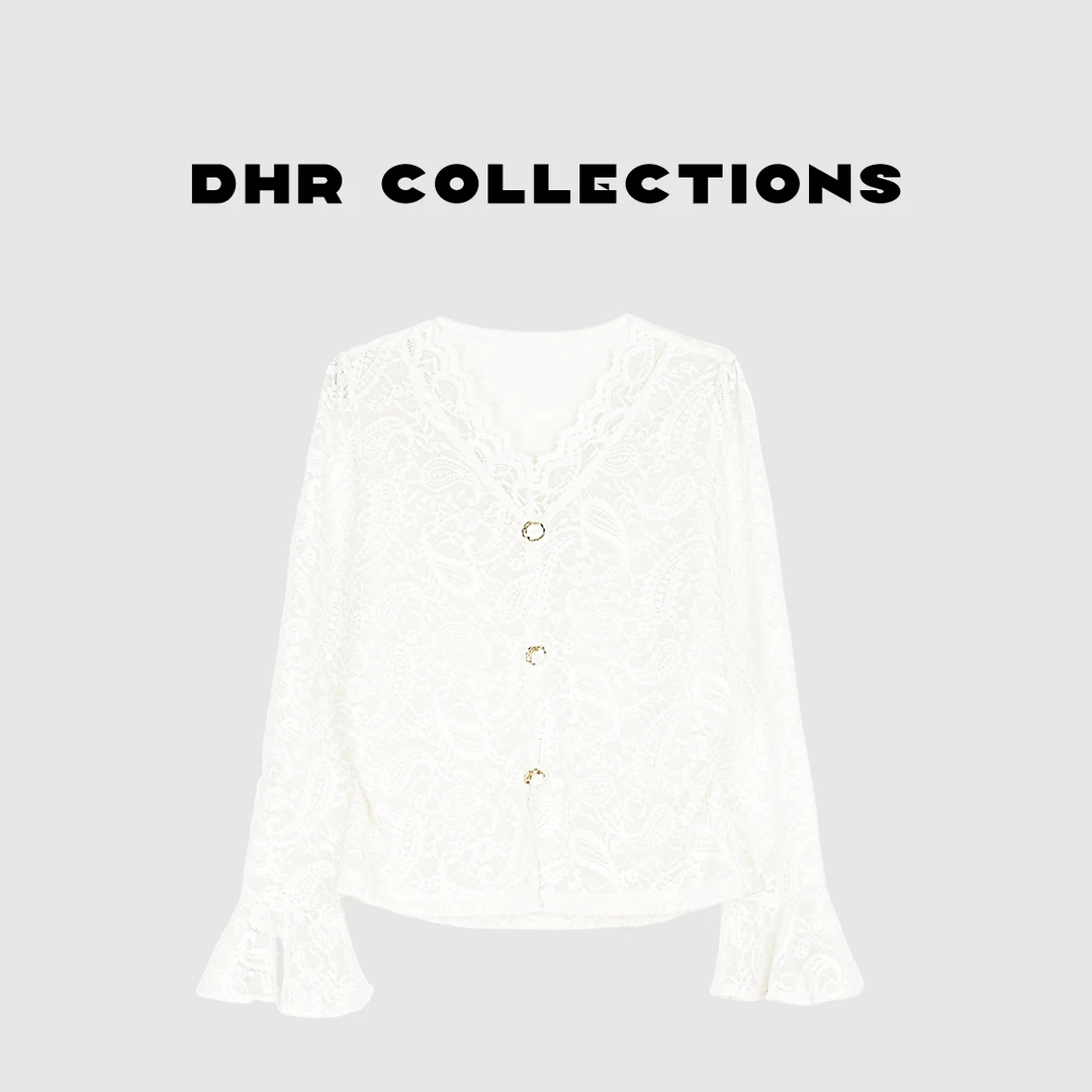 豆豆6【蕾丝衫】花瓣袖设计感小众套头镂空显瘦秋季洋气上衣-DQ1738