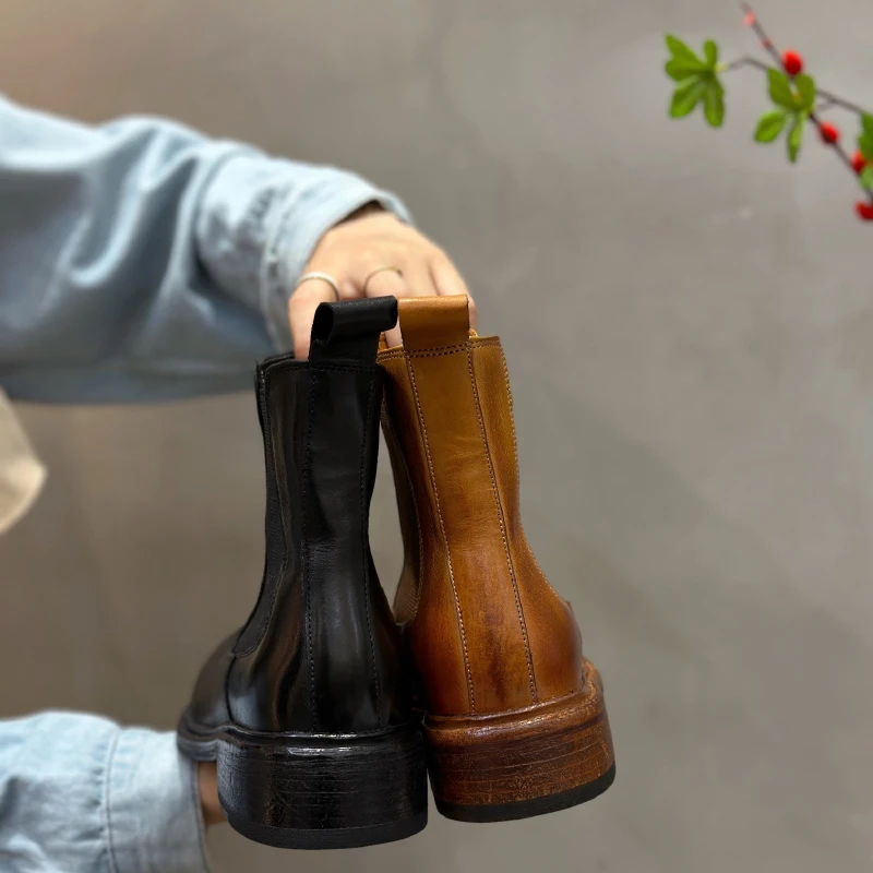 606-1【高端原创欧货】耐磨中跟切尔西靴厚底秋冬短靴