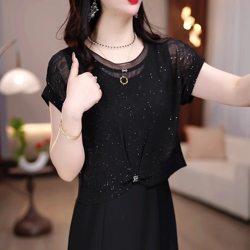 2026夏季新款时尚休闲套装裙女气质显瘦薄款罩衫背心连衣裙两件套