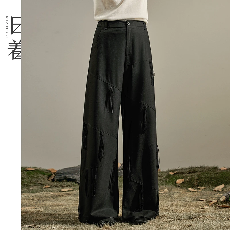 日着侠一匹风羊毛西装裤女士2025年新款流苏丝阔腿休闲裤RD8346K0