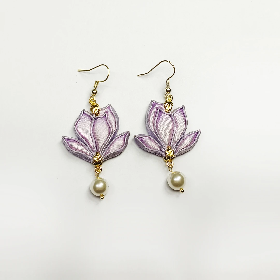 非金属布艺耳饰 玉兰花手工盘扣新中式花卉耳饰古风仙女女百搭