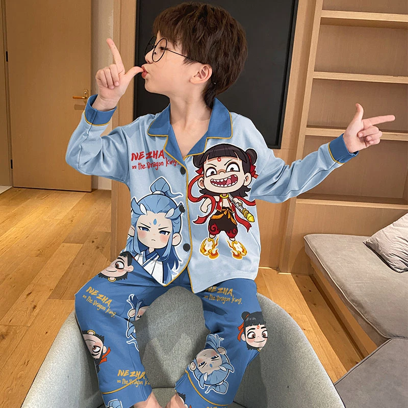 儿童睡衣男童春秋款纯棉全棉秋季男孩大童家居服哪吒2025新款秋冬