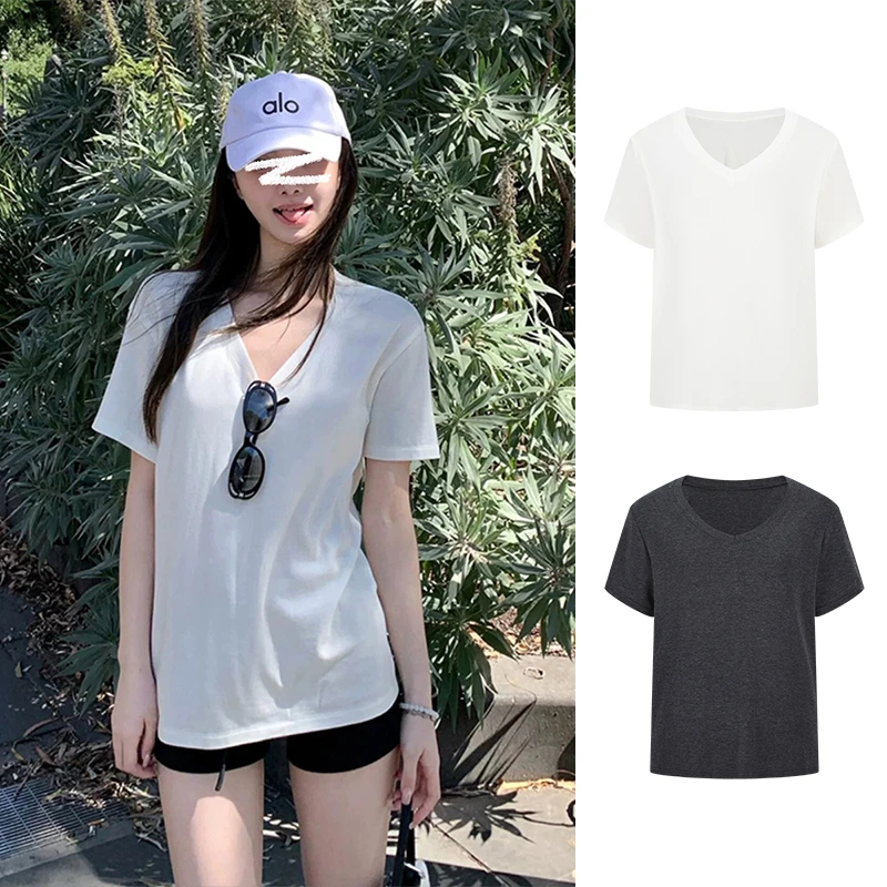 MosesQueen/魔西女王时髦V领打底上衣辣妹宽松简约百搭短袖t恤夏