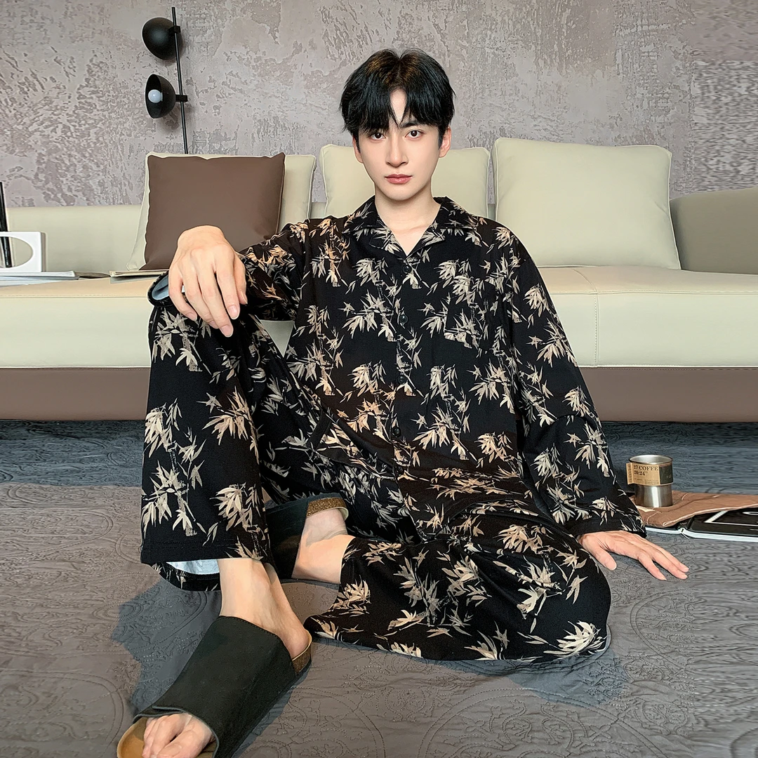 【专柜高档】男士新款纯棉睡衣时尚开衫春秋冬季大码可外穿家居服