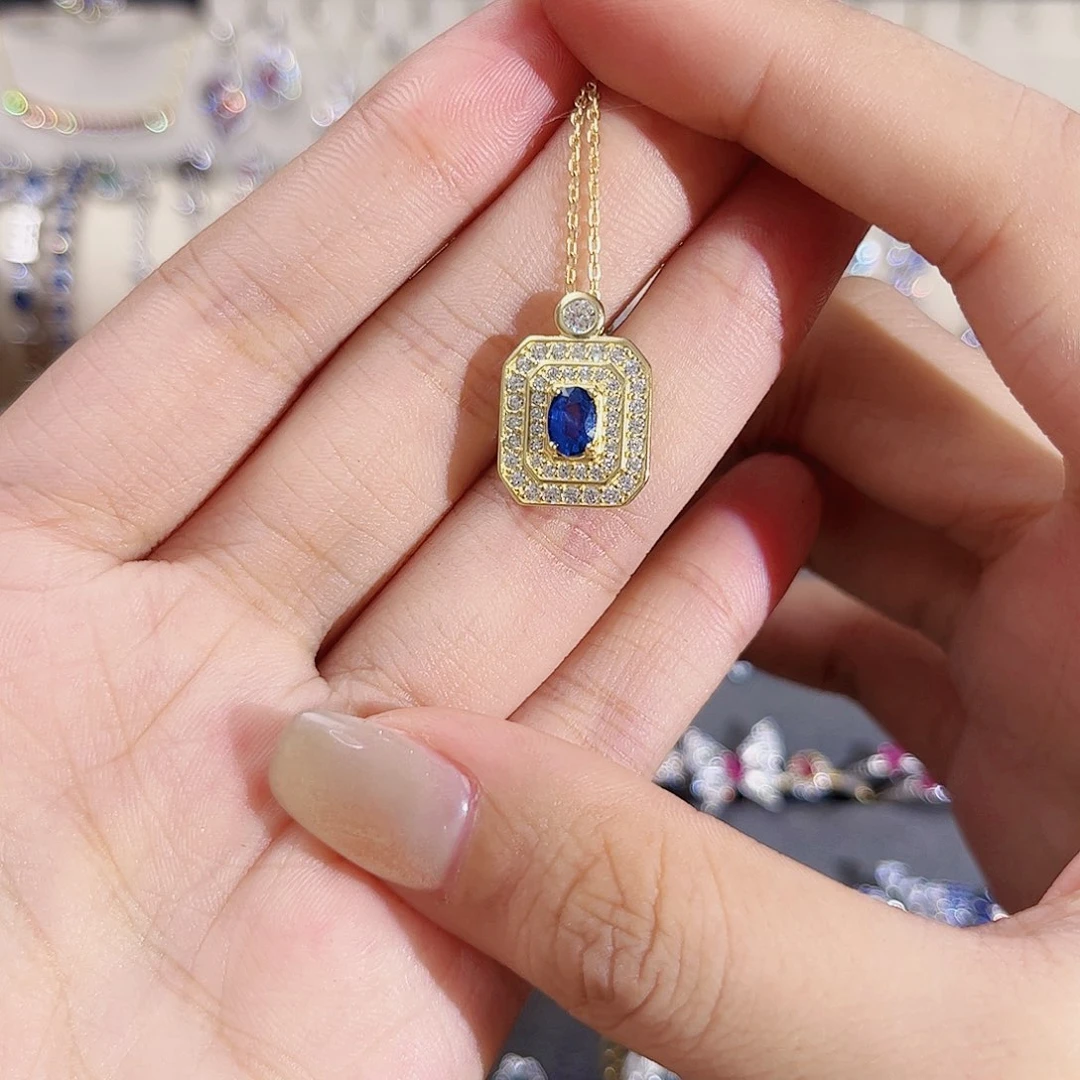 蓝宝石吊坠(赠链)银S925镶嵌