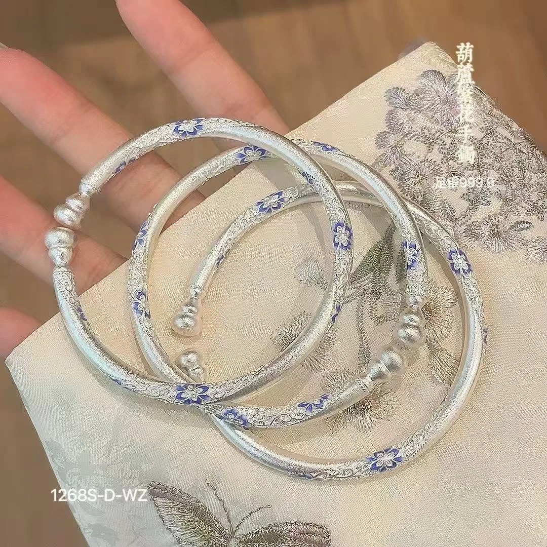 足银手镯 老凤祥款式足银999.9纯银繁花手镯女新中式国风个性