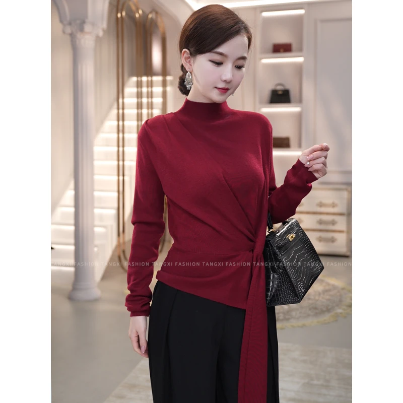 2026秋冬季新款女装【8495】含绵羊毛气质内搭针织衫红色爆款毛衣