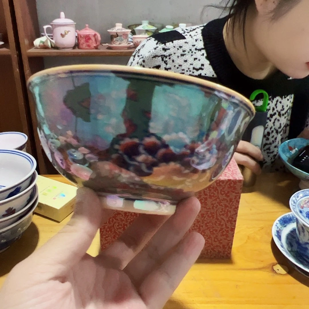 摆件瓷景德镇红xixi蛤蜊牡丹6寸碗