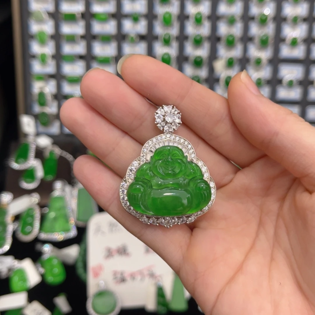 萌***美银S925镶嵌戒指翡翠翡翠吊坠