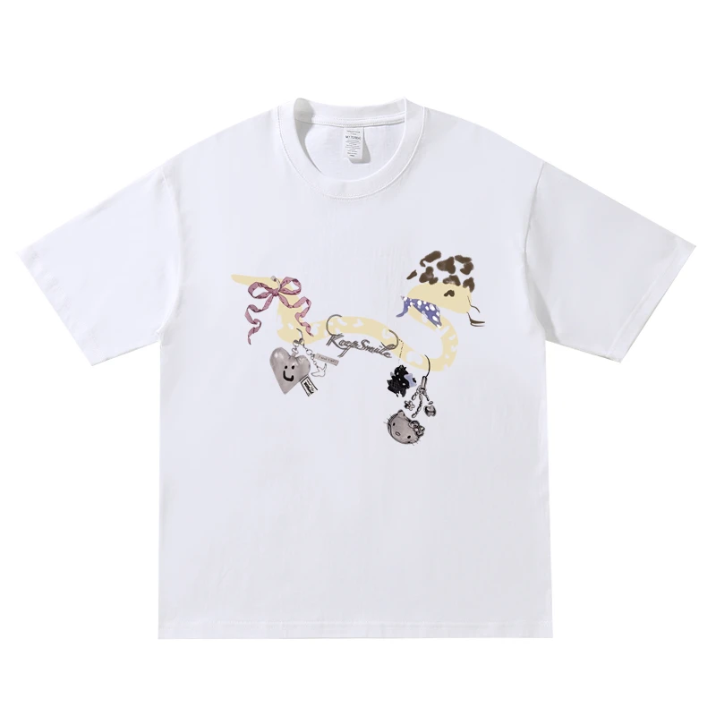 【项链坠】重磅纯棉情侣落肩短袖t恤夏季潮流百搭休闲圆领体恤