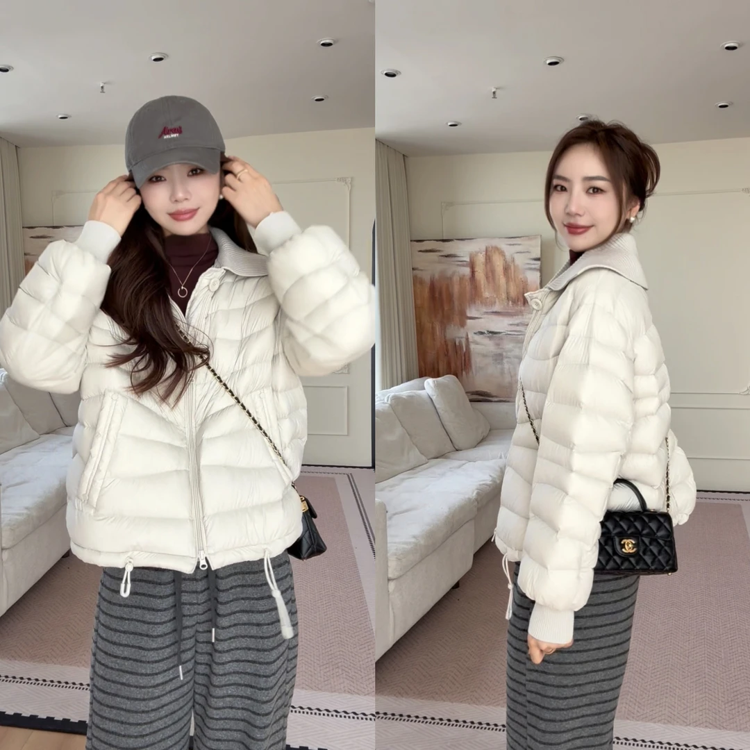 【余欢欢】冬季百搭可拆卸针织领新国标90白鸭绒羽绒服-YHW50999
