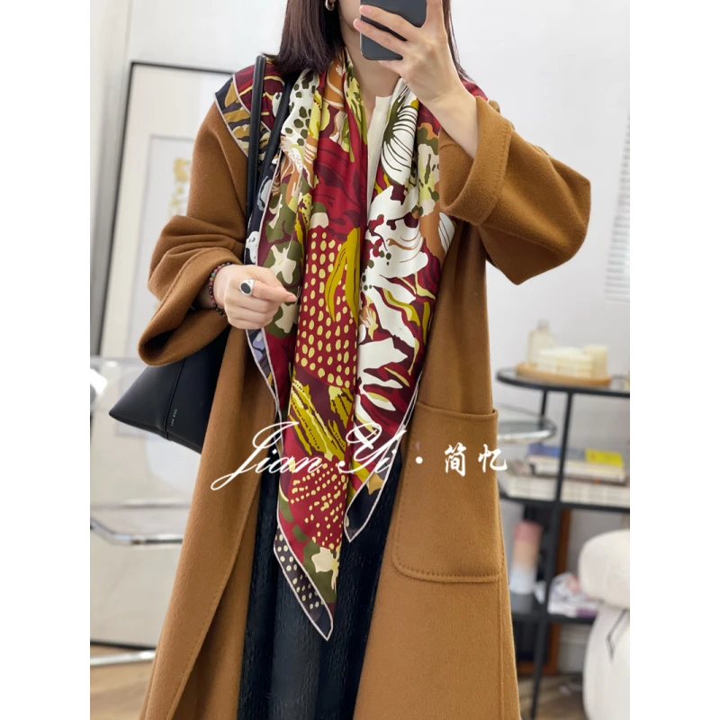 【鸢尾花】篙级质感真丝桑蚕丝披肩双面缎110方巾双面时尚丝巾