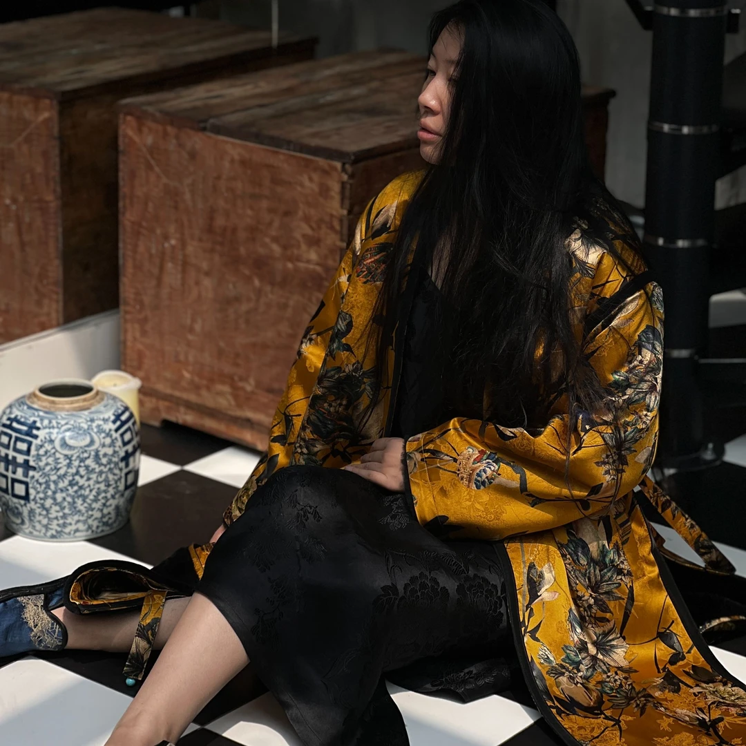 落影，皮毛一体长款大衣冬款