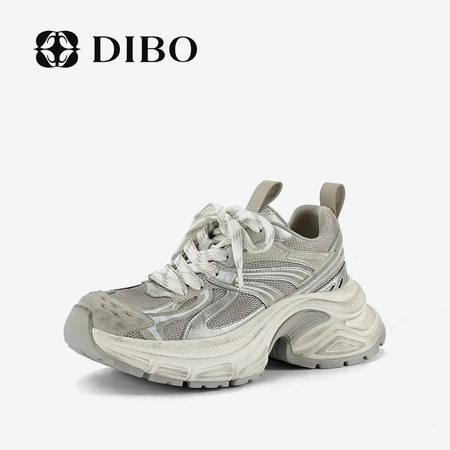 DIBO碲铂 复古做旧沙土风网面休闲鞋系带厚底增高老爹鞋25159069