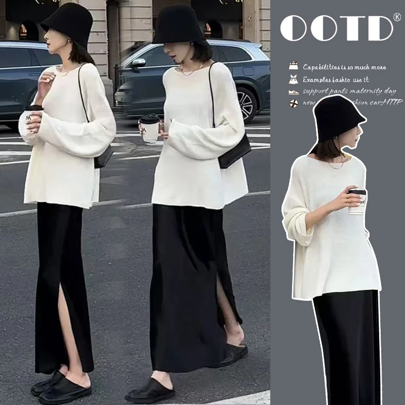 孕妇装春秋款2025洋气时尚气质长袖针织衫百搭半身裙孕妇连衣裙