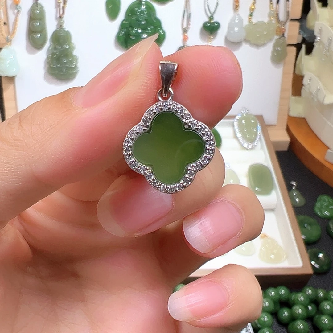 和田玉（碧玉）银S925镶嵌颈饰