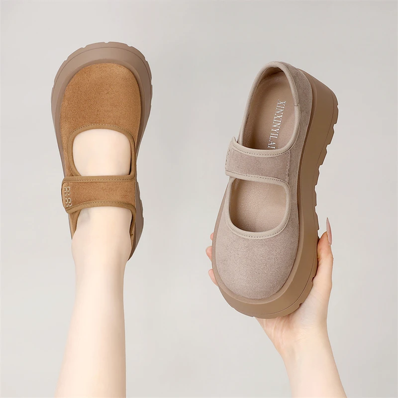 小个子增高厚底配裙玛丽珍鞋女2025春季新款魔术贴时尚舒适乐福鞋