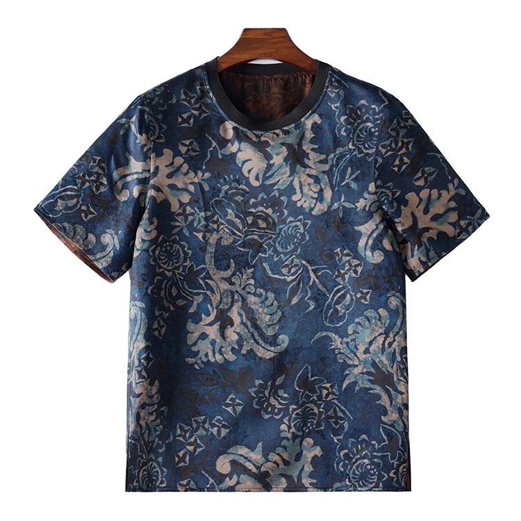 【看山看水】99553红云纱男装桑蚕丝透孔罗短袖T恤新中式复古上衣