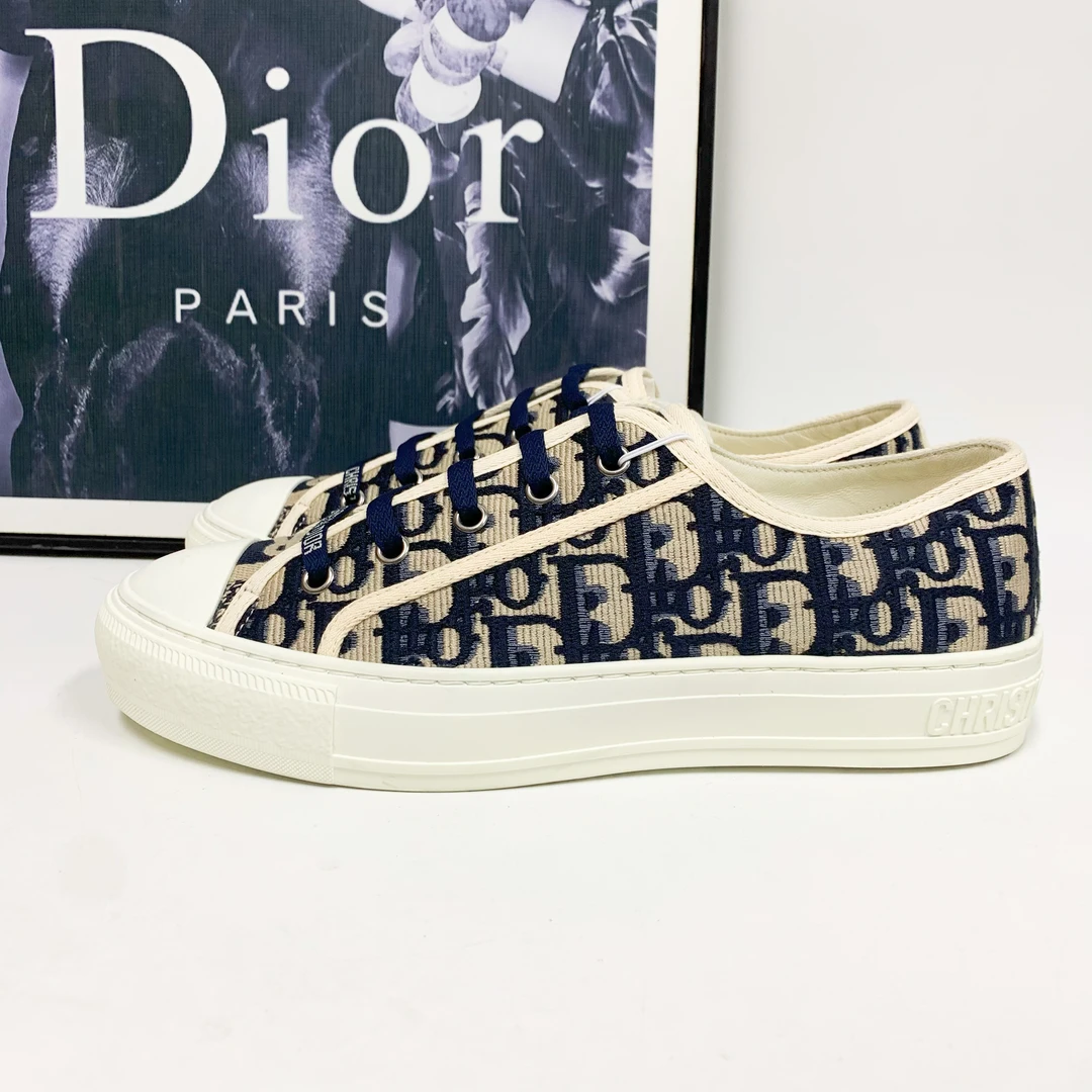 未使用 DIOR/迪奥 迪奥Walk'n'蓝色老花刺绣帆布蓝带板鞋