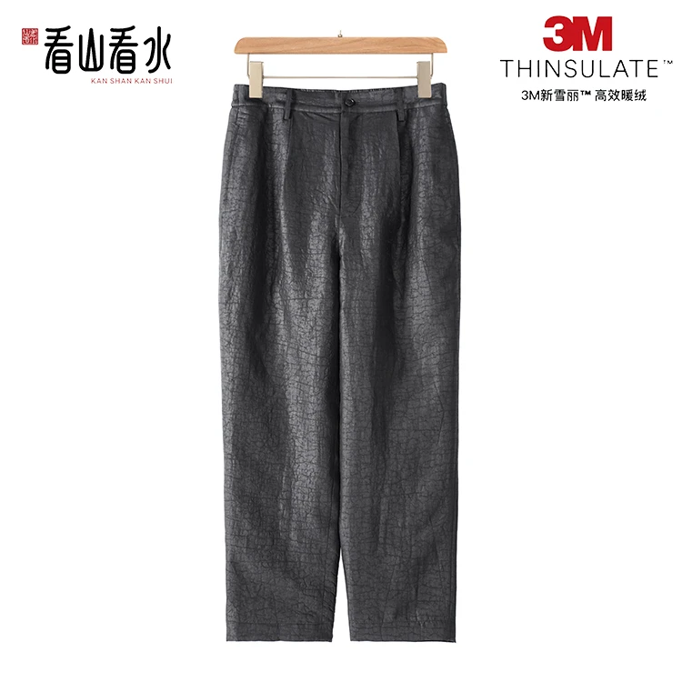 【看山看水】99765香云纱男装高效暖绒绵裤桑蚕丝龟裂纹休闲长裤