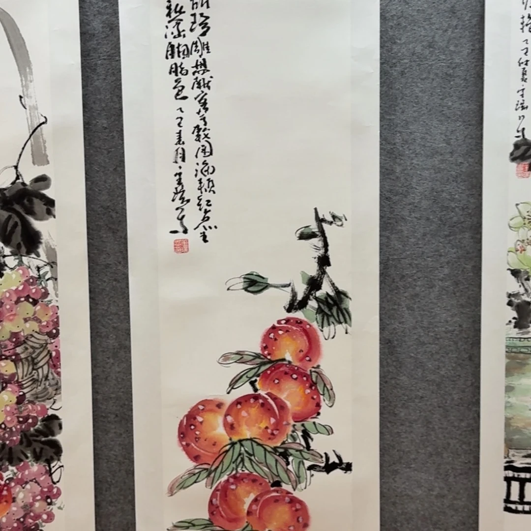国画四尺对开作品花鸟