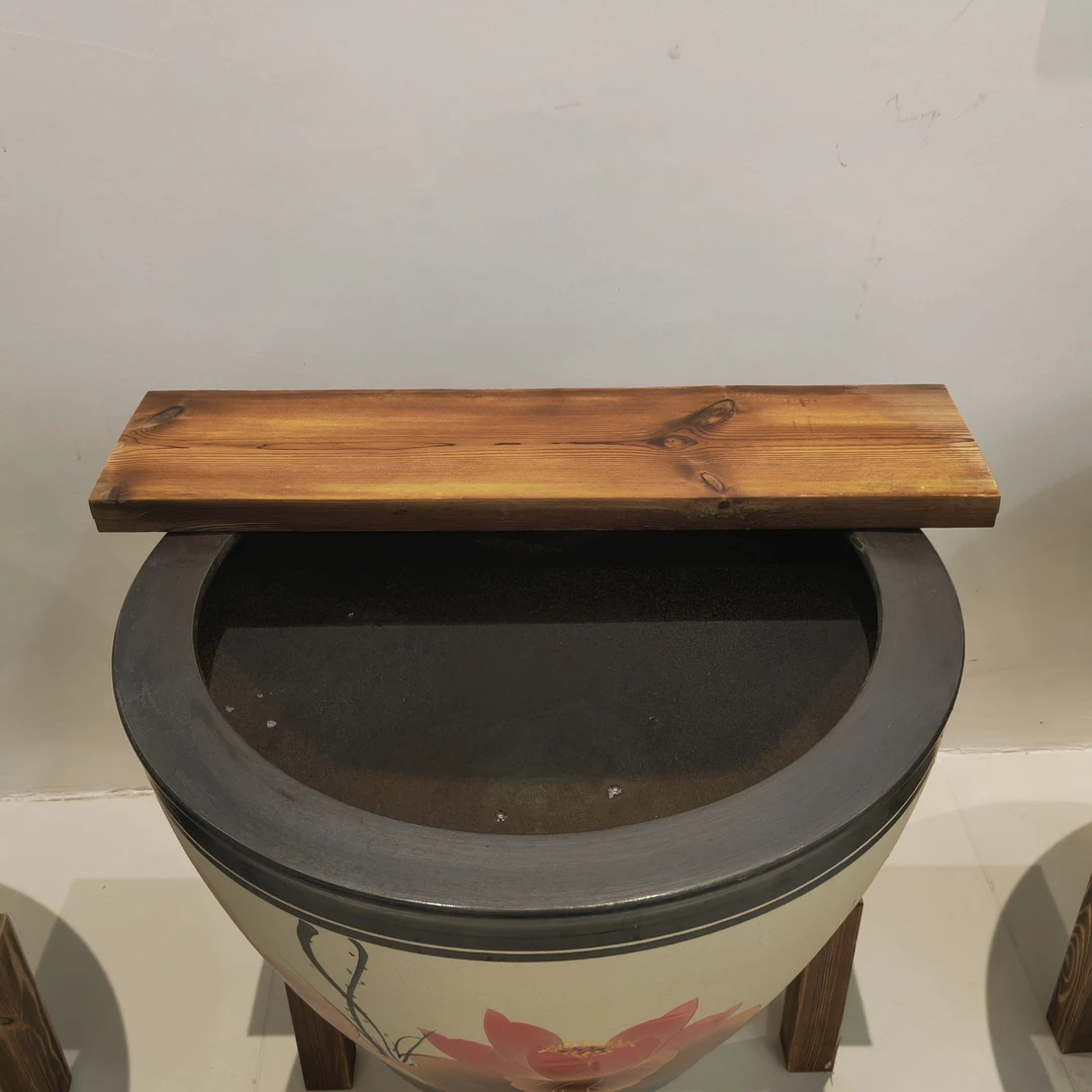 水缸摆件垫板、圆形小型酒店水缸横板古法养鱼垫板横板天然碳化木