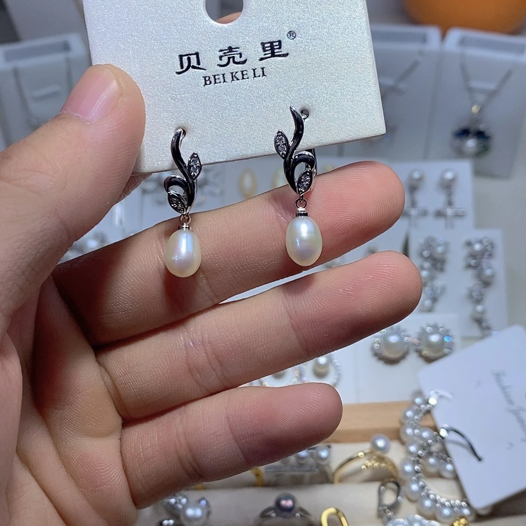 银S925镶嵌淡水珍珠耳饰