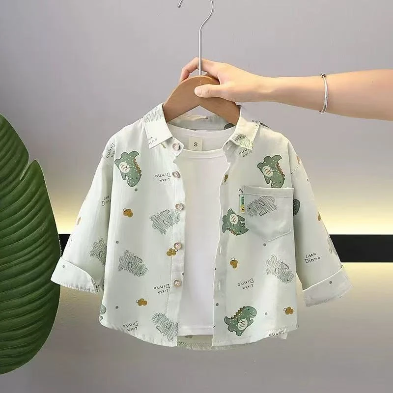 男童纯棉衬衫薄款长袖婴幼儿春夏小童上衣宝宝全棉外套儿童衬衣潮