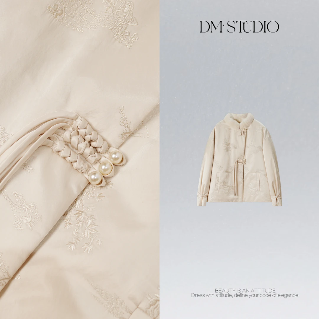DEDM•STUDIO/国风提花内里拼毛水貂毛领90白鹅绒服2506YRF/89321