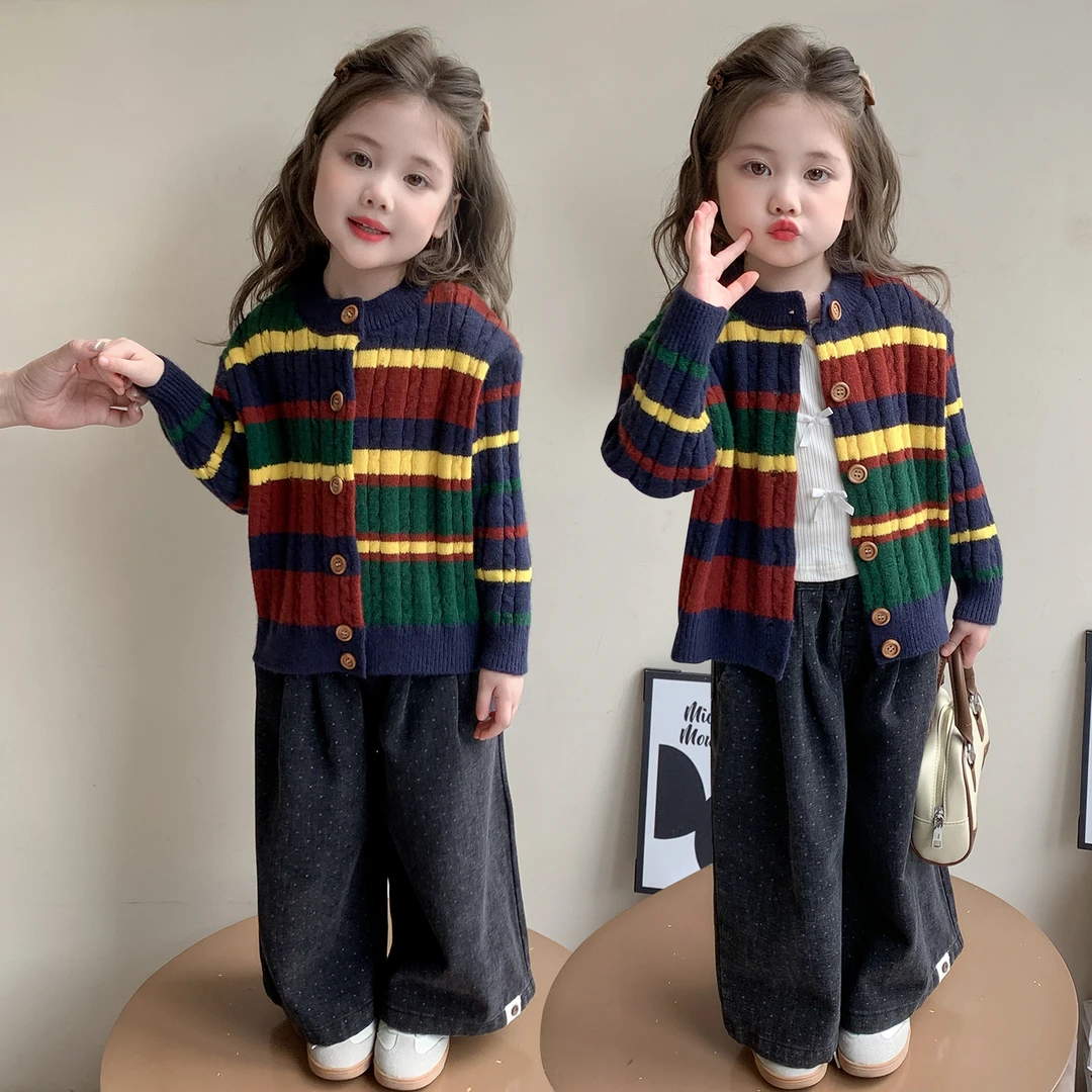 儿童针织毛衣套装女童春秋新款宝宝时髦洋气百搭小童休闲两件套潮