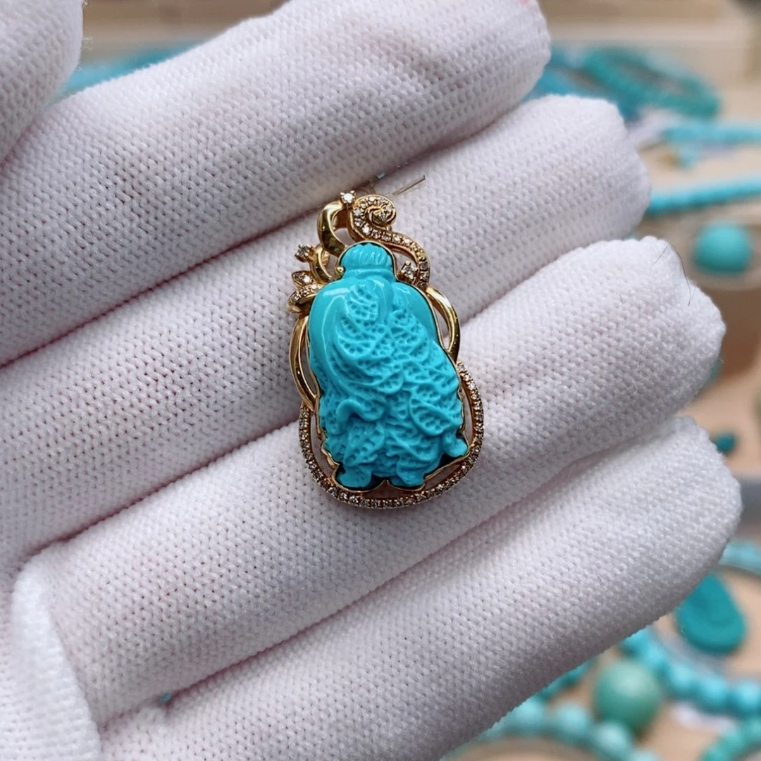 绿松石18K金镶嵌珠宝奇石