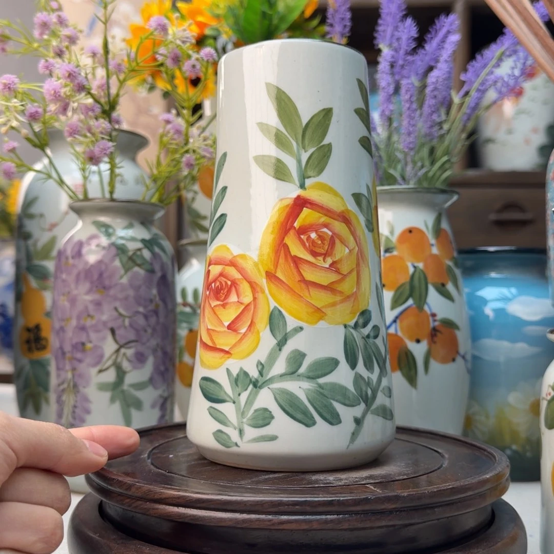 缸景德镇纯手绘花瓶摆件无孔