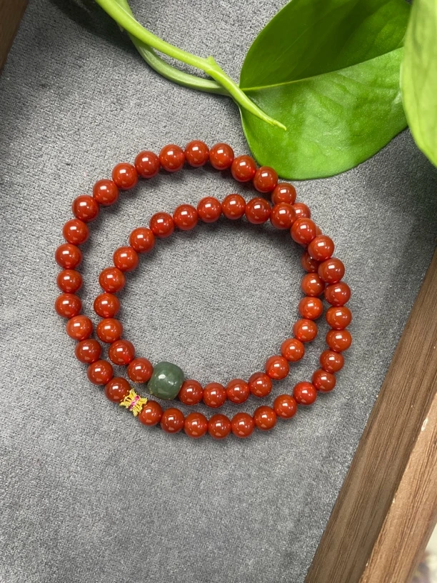 2180 鸿运连连 南红玛瑙辣椒红双圈手链6mm
