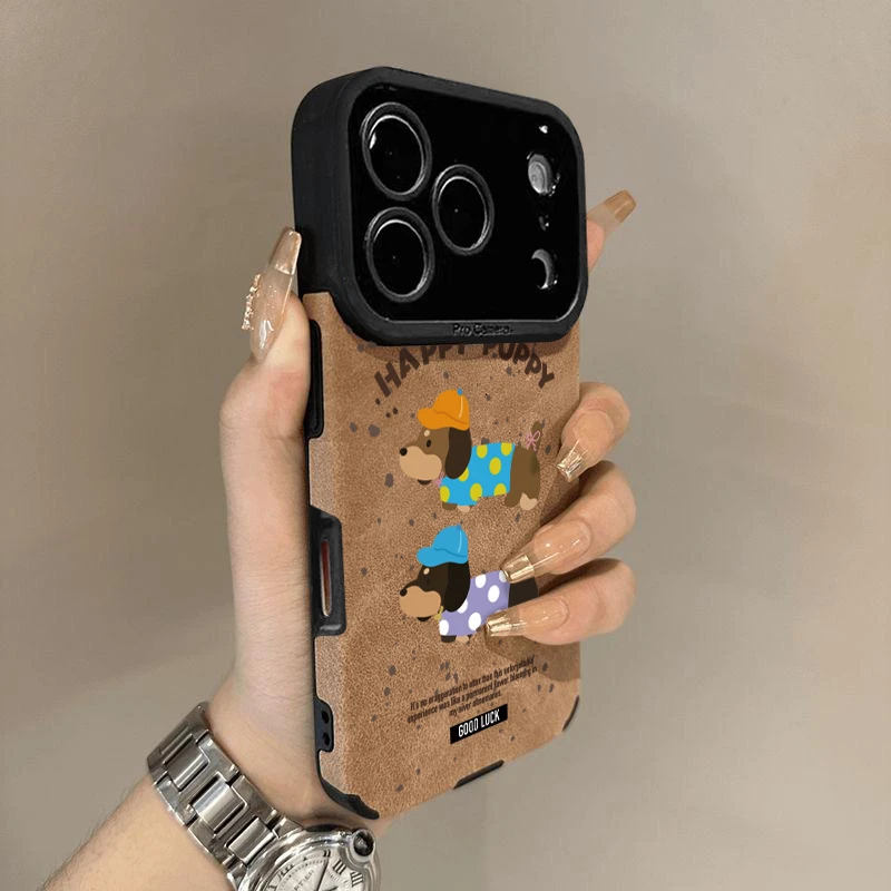 秋冬皮壳适用苹果17/16promax手机壳iPhone15/14全包套腊肠小狗13